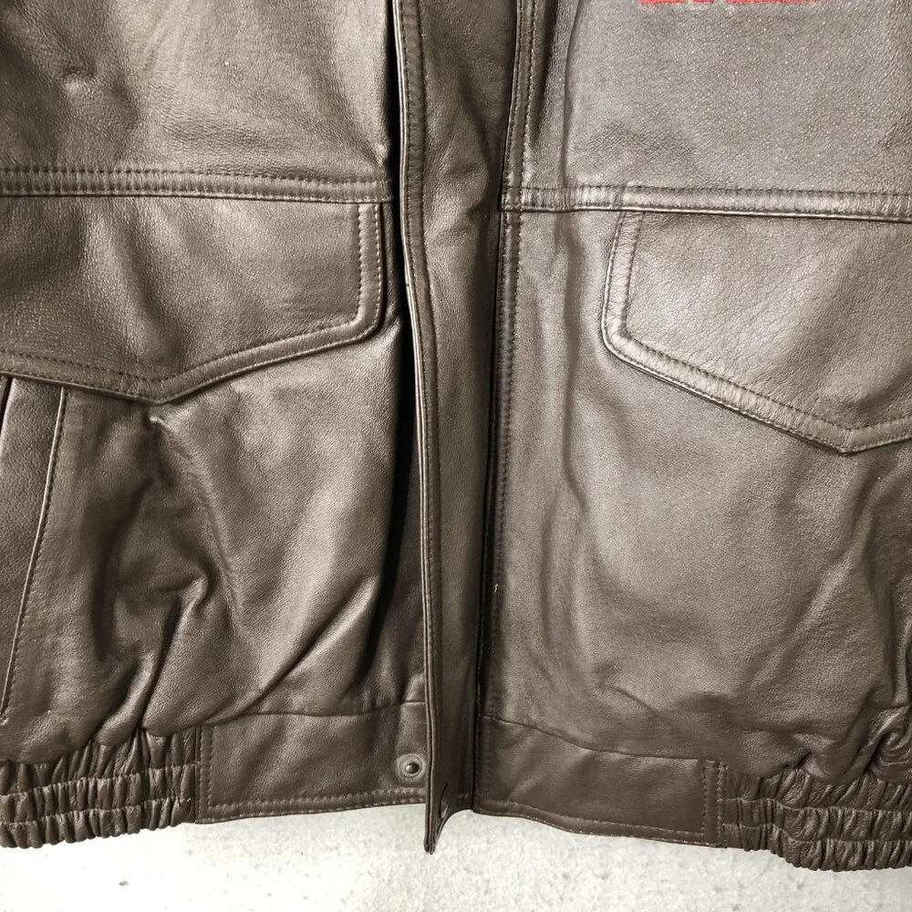 Handyman Club Of America Jacket Mens L Brown Leather Bomber Aviator Logo Retro - Picture 15 of 16